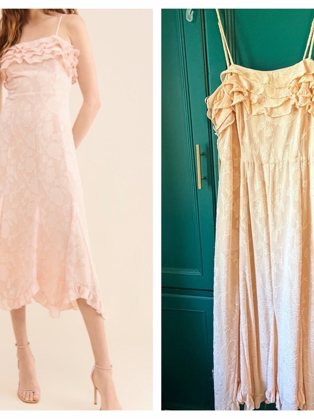 Anthropologie If By Sea Peach Floral Midi Dress Sz Medium | Romantic Cottagecore